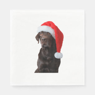 Schokolade Labrador Dog Portrait Weihnachtsmannmüt Serviette