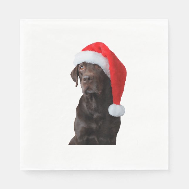 Schokolade Labrador Dog Portrait Weihnachtsmannmüt Serviette (Vorderseite)