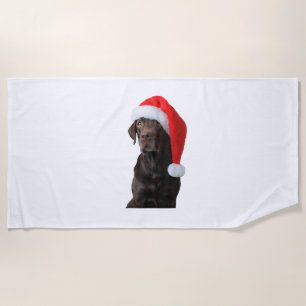 Schokolade Labrador Dog Portrait Weihnachtsmannmüt Strandtuch
