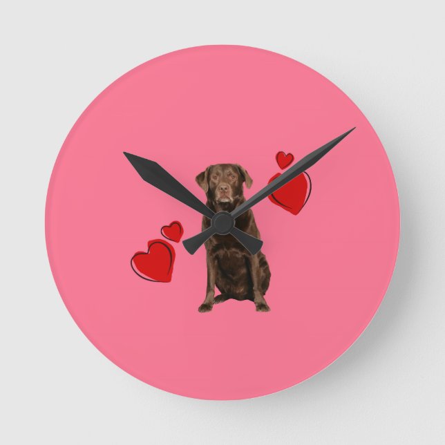 Schokolade Labrador Happy Valentinstag Runde Wanduhr (Vorderseite)