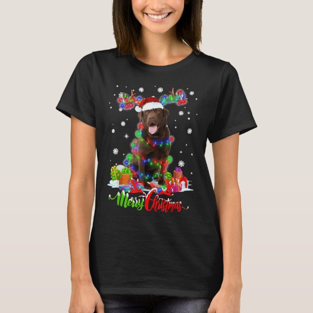 Schokolade Labrador Hund Frohe Weihnachtsfamilie P T-Shirt (Vorderseite)