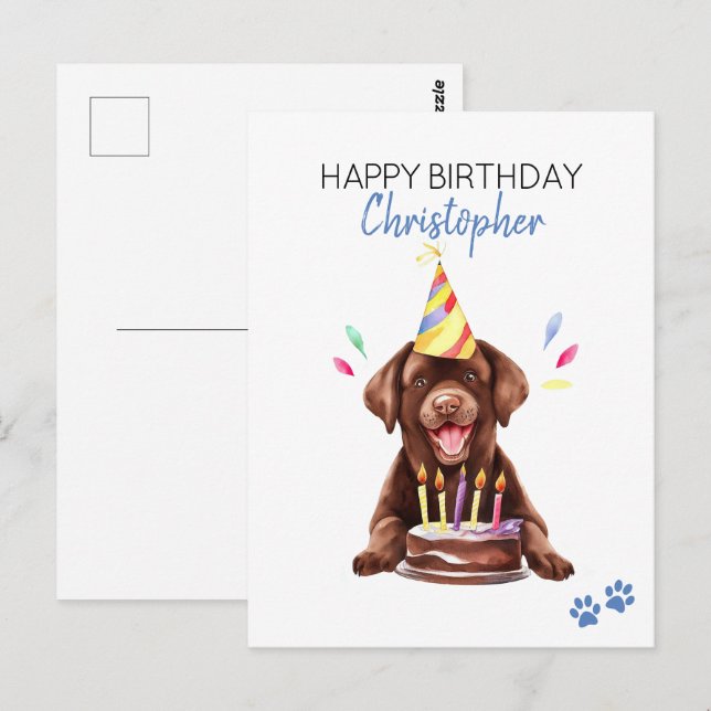 Schokolade Labrador Hund Personalisiert Happy Birt Postkarte (Vorne/Hinten)