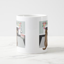 Schokolade Labrador Hund Weihnachtsfeuerplatz Szen Jumbo-Tasse