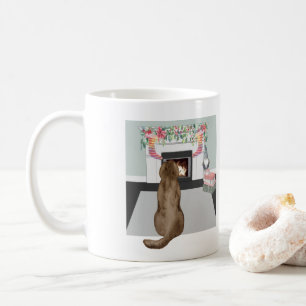 Schokolade Labrador Hund Weihnachtsfeuerplatz Szen Kaffeetasse