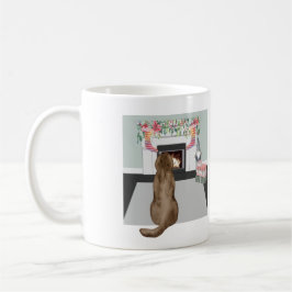 Schokolade Labrador Hund Weihnachtsfeuerplatz Szen Kaffeetasse
