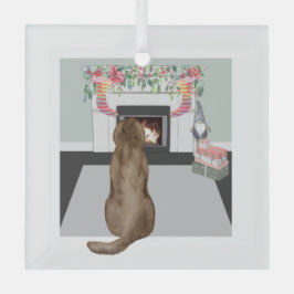 Schokolade Labrador Hund Weihnachtsfeuerplatz Szen Ornament Aus Glas