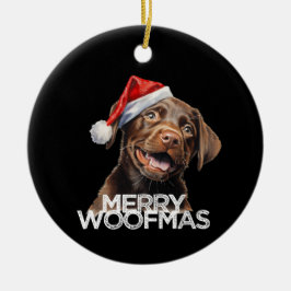 Schokolade Labrador Hund Weihnachtsmannmütze MERRY Keramik Ornament
