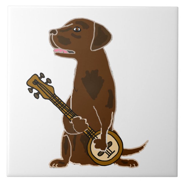 Schokolade Labrador Hunde spielen Banjo Fliese (Vorderseite)