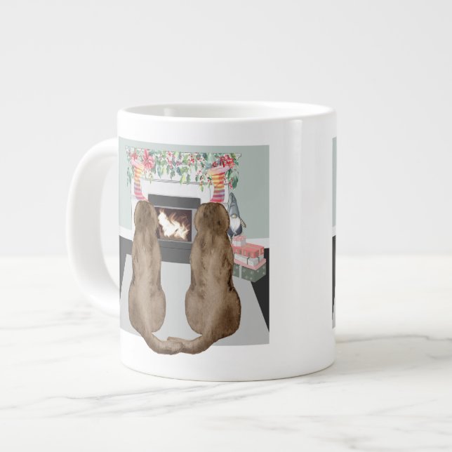 Schokolade Labrador Hunde Weihnachts Feuerplatz Sz Jumbo-Tasse (Vorderseite Links)