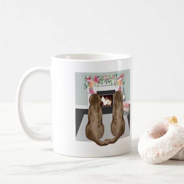 Schokolade Labrador Hunde Weihnachts Feuerplatz Sz Kaffeetasse (Mit Donut)