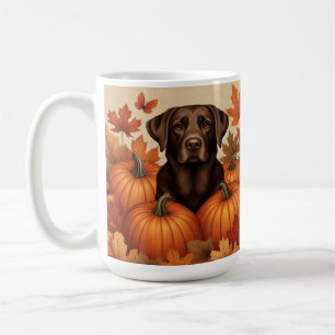 Schokolade Labrador im Herbst mit Pumpkins Kaffeetasse