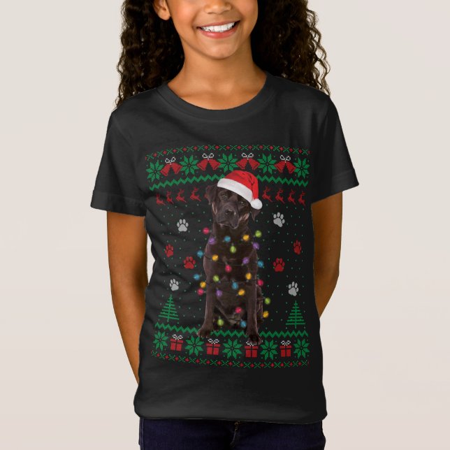 Schokolade Labrador Labrador Weihnachtslicht Hund  T-Shirt (Vorderseite)