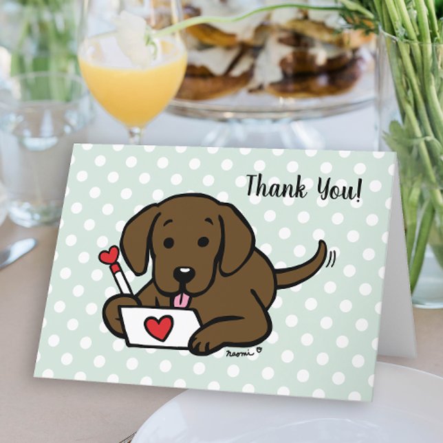Schokolade Labrador Liebe Letter Danke Karte (Chocolate Labrador Love Letter Design Thank You Cards for Labrador Owners.  Cute Cartoon Style Art.)