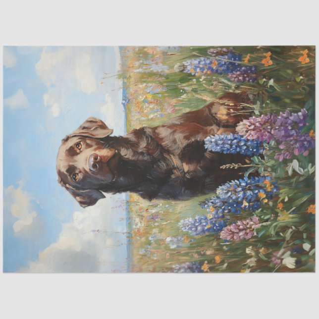 Schokolade Labrador Lupine Blume Decoupage Seidenpapier (Vorderseite)