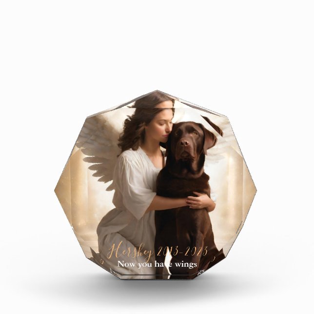 Schokolade Labrador mit Angel Custom Memorial Fotoblock (Vorderseite)