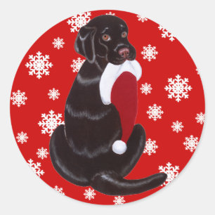 Schokolade Labrador mit Weihnachtsmannmütze Snowfl Runder Aufkleber