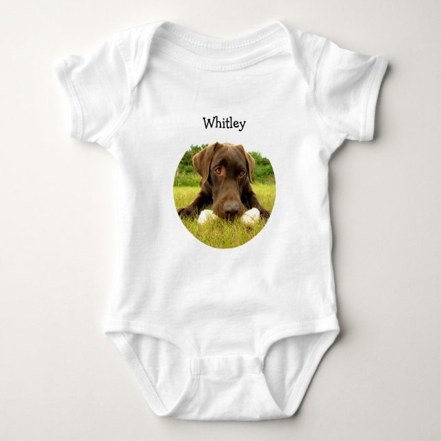 Schokolade Labrador Personalisiert Baby Bodysuit Baby Strampler (Vorderseite)