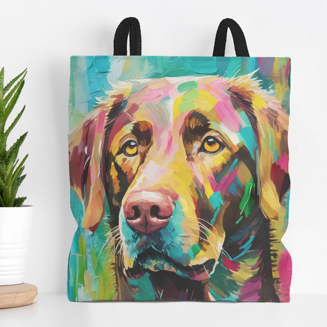 Schokolade Labrador Portrait Farbenfrohe Abstrakte Tasche (Von Creator hochgeladen)