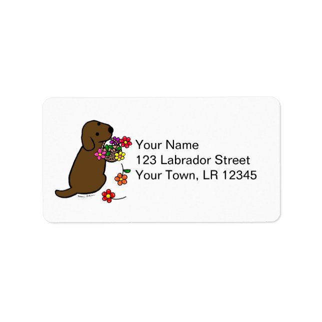 Schokolade Labrador Puppy Blume Cartoon Adressaufkleber (Vorne)