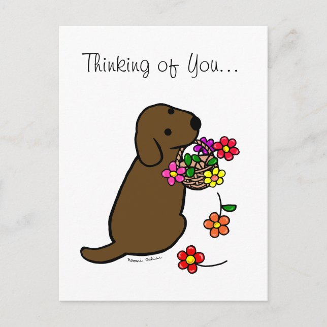 Schokolade Labrador Puppy Blume Cartoon Postkarte (Vorderseite)