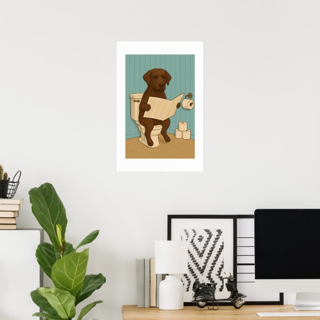 Schokolade Labrador Reading Newspapier auf der Toi Poster (Heimbüro)