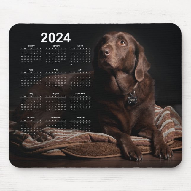 Schokolade Labrador Retriever 2024 Kalender Mousepad (Vorne)