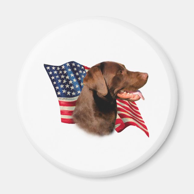 Schokolade Labrador Retriever American Flag Magnet (Vorne)