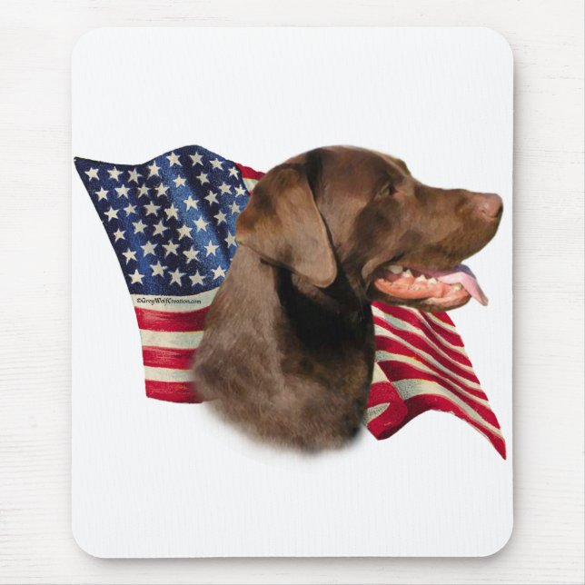 Schokolade Labrador Retriever American Flag Mousepad (Vorne)