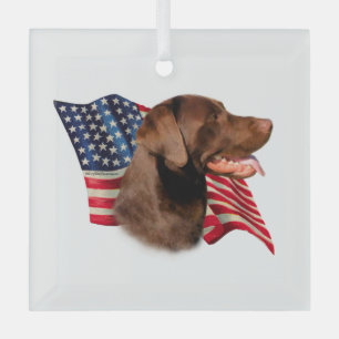 Schokolade Labrador Retriever American Flag Ornament Aus Glas