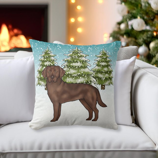 Schokolade Labrador Retriever Blue Winter Christma Kissen (Von Creator hochgeladen)