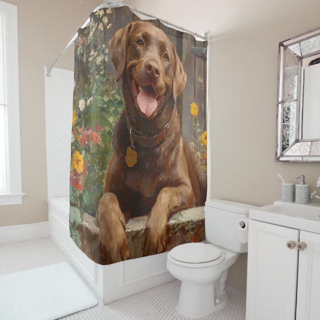 Schokolade Labrador Retriever Dog Garden Duschvorhang (Beispiel)
