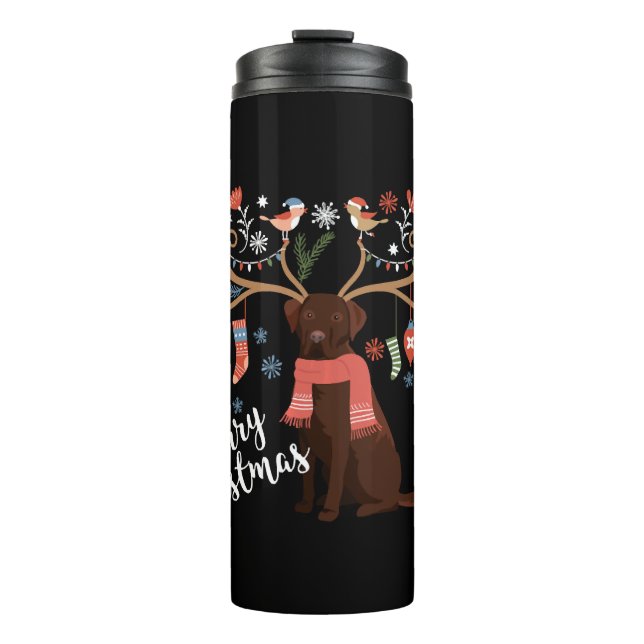 Schokolade Labrador Retriever Dog Weihnachten Thermosbecher (Vorderseite)