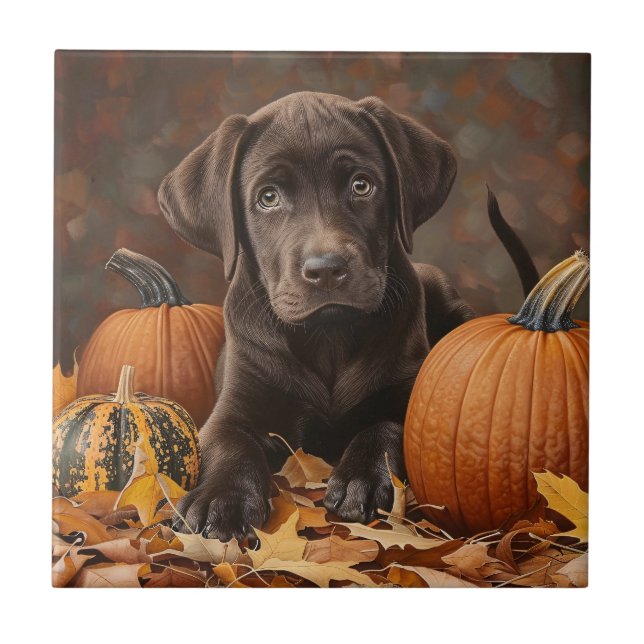 Schokolade Labrador Retriever Herbst Fliese (Vorderseite)