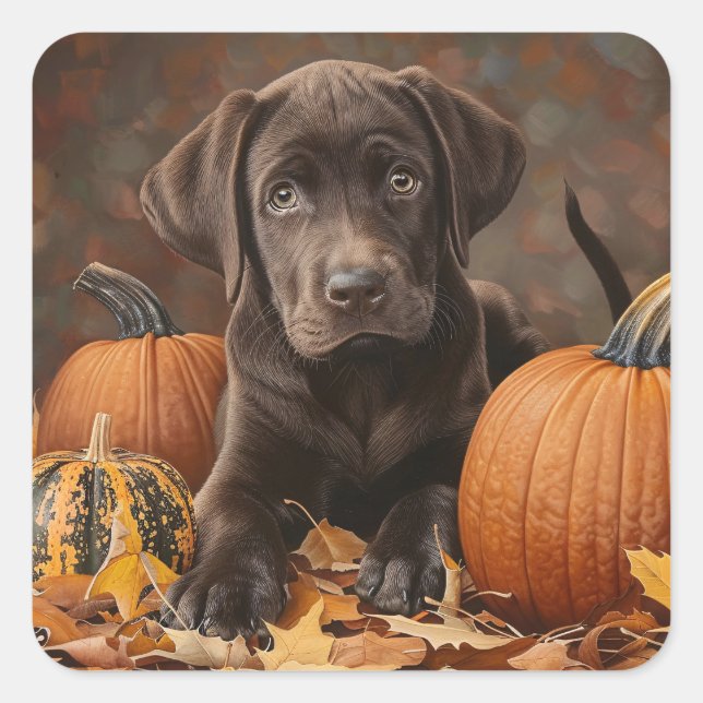 Schokolade Labrador Retriever Herbst Quadratischer Aufkleber (Vorderseite)