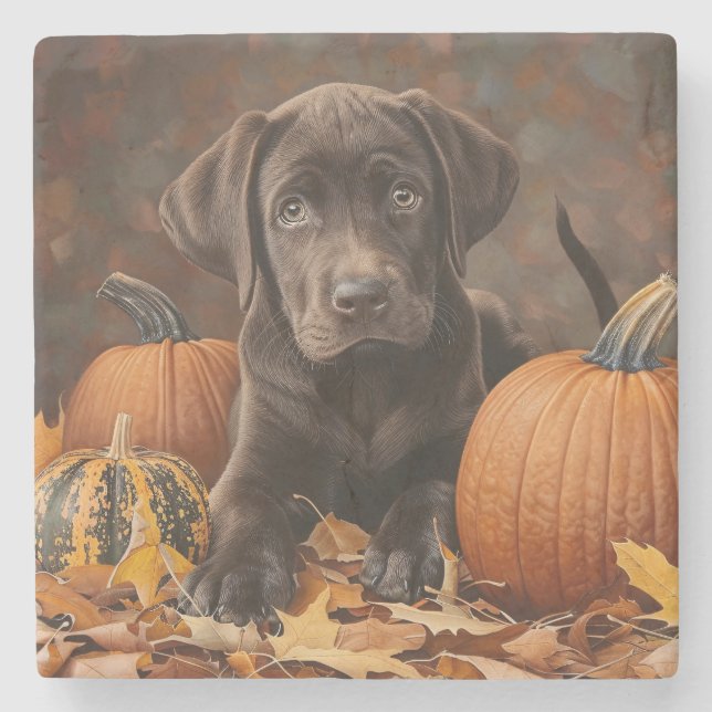 Schokolade Labrador Retriever Herbst Steinuntersetzer (Vorderseite)