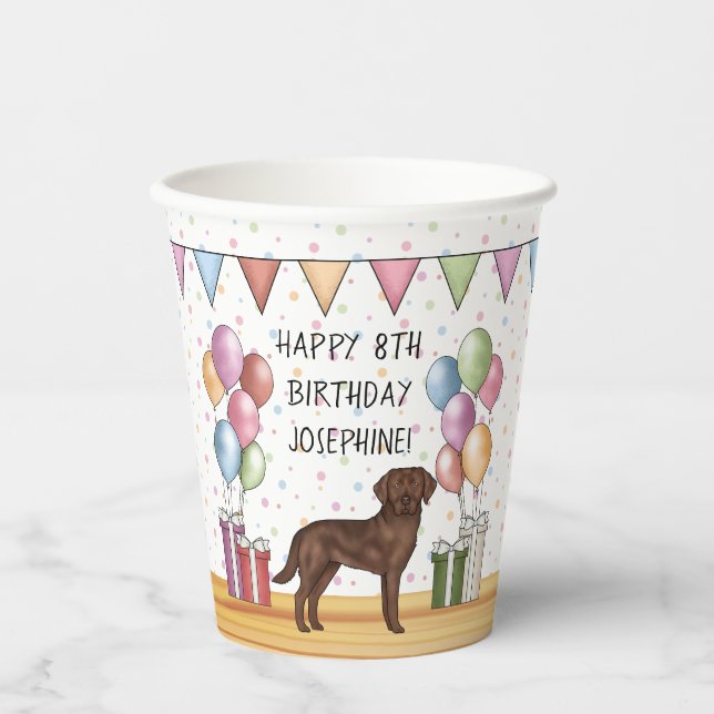 Schokolade Labrador Retriever Hund farbenfroh Gebu Pappbecher (Vorderseite)