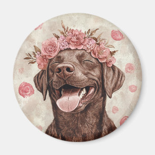 Schokolade Labrador Retriever Hund Pink Floral Magnet