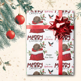 Schokolade Labrador Retriever Puppy in Geschenktas Geschenkpapier