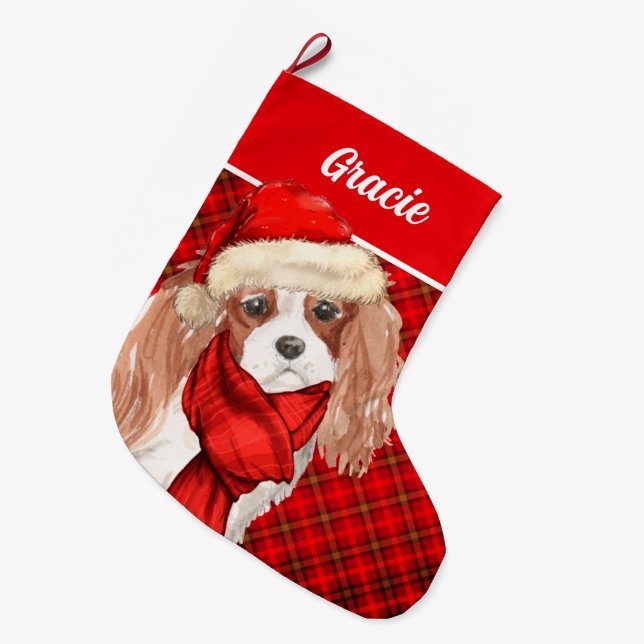 Schokolade Labrador Retriever Red Kariert Dog's Na Großer Weihnachtsstrumpf (Vorderansicht (hängend))