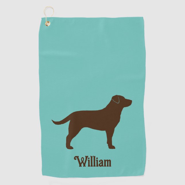 Schokolade Labrador Retriever Silhouette mit Name Golfhandtuch (Vorderseite)