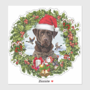 Schokolade Labrador Retriever, Weihnachtskranz Aufkleber