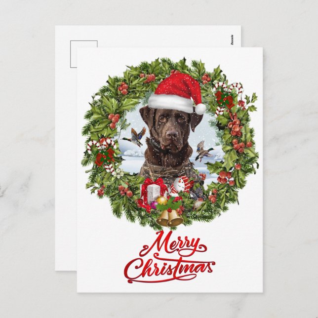 Schokolade Labrador Retriever, Weihnachtskranz Feiertagspostkarte (Vorne/Hinten)