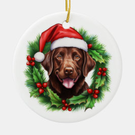 Schokolade Labrador Retriever Weihnachtskranz Keramik Ornament