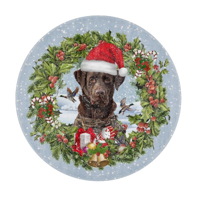 Schokolade Labrador Retriever, Weihnachtskranz Schneidebrett (Vorderseite)
