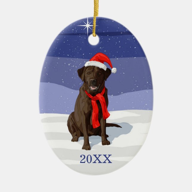Schokolade Labrador Retriever Weihnachtsmannmütze  Keramik Ornament (Vorne)