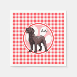 Schokolade Labrador; Rot und Weiß Gingham Serviette