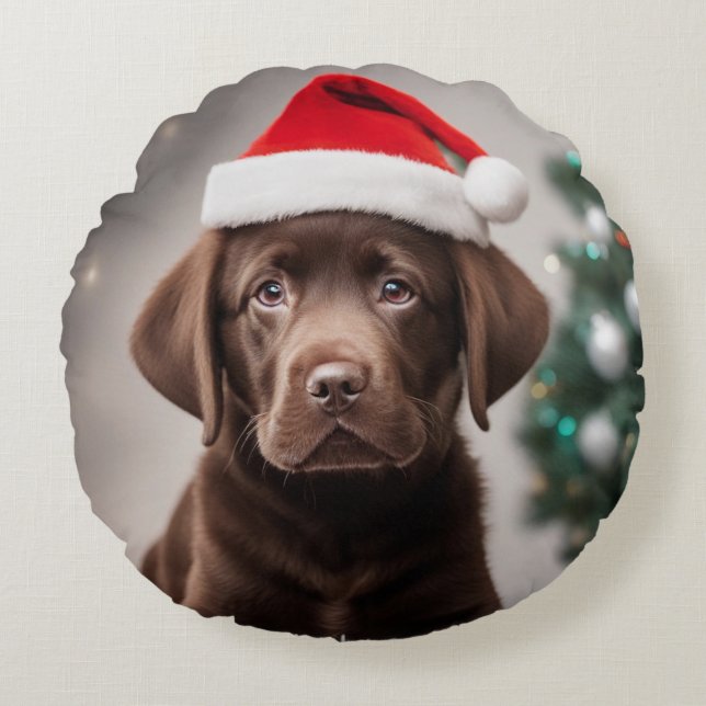 Schokolade Labrador Rundes Kissen (Vorderseite)