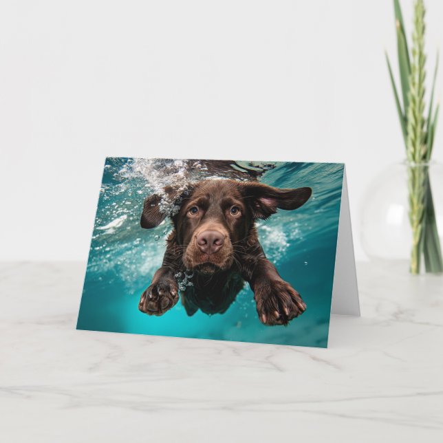 Schokolade Labrador Schwimmen unter Wasser Karte (Vorderseite)
