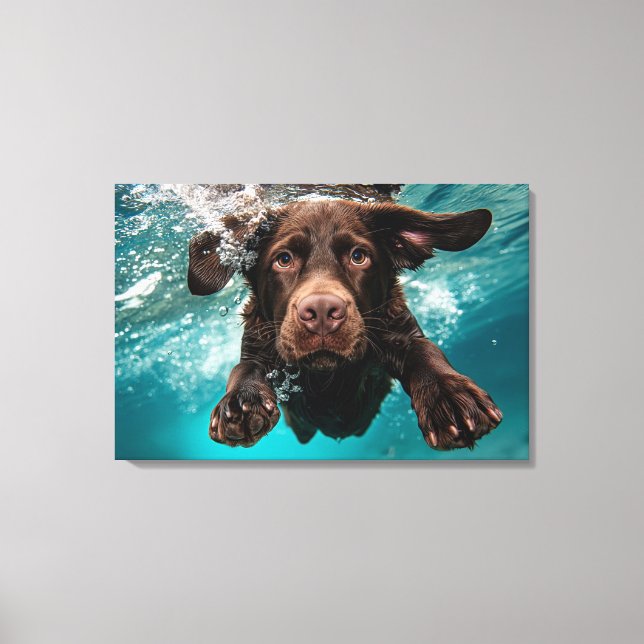 Schokolade Labrador Schwimmen unter Wasser Leinwanddruck (Vorderseite)