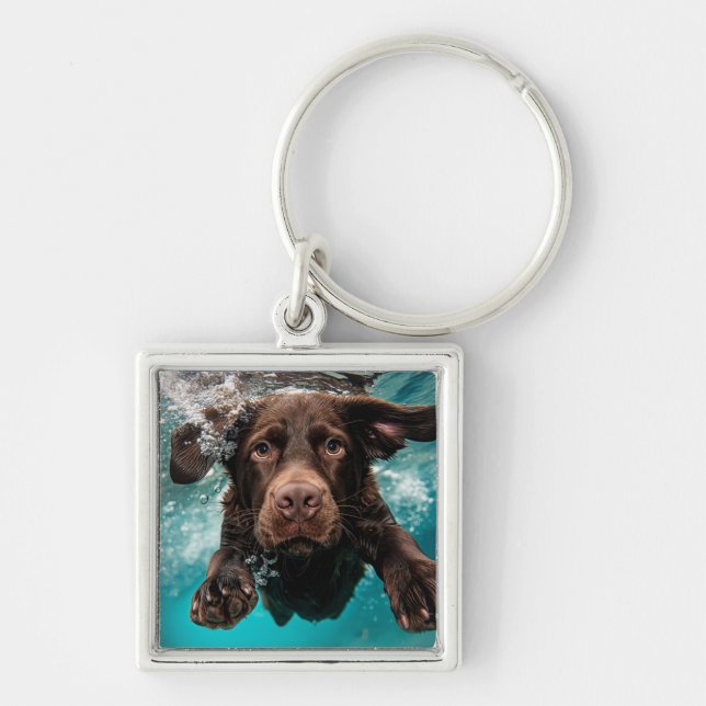 Schokolade Labrador Schwimmen unter Wasser Schlüsselanhänger (Vorne)